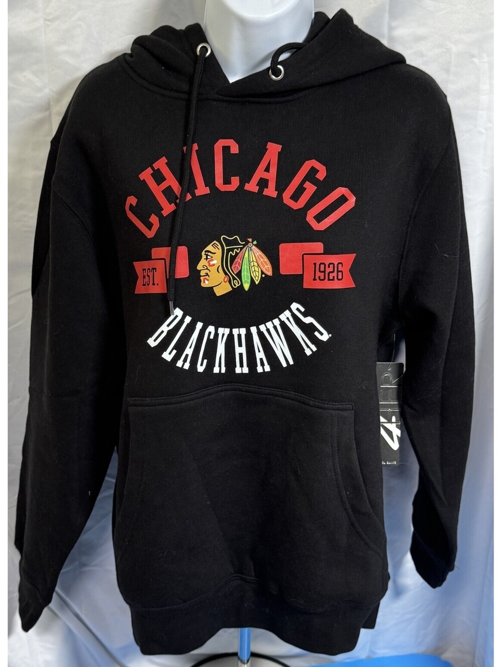 Chicago Blackhawks Black Filigree Logo Pullover Hoodie G-III 4Her Womens S NWT